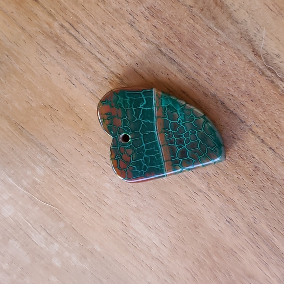 New Green Brown Fire Dragon Veins Agate Heart Shaped Pendant. - Picture 4 of 8